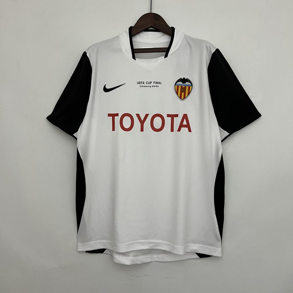 Camiseta retro Valencia 2003-04 blanca y negra Toyota